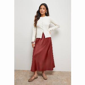 Petite Satin Bias Cut Midi Skirtrust
