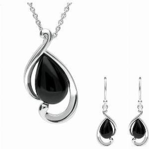 British Diamond Company 50% Discount on TwoPiece Sterling Silver and Whitby Jet Pear Set