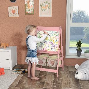 AIYAPLAY Tableau chevalet enfant ardoise double face tableau à craie rouleau papier 2 paniers 54 x 465 x 93 cm rose