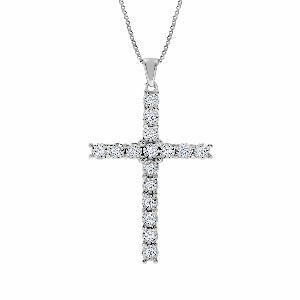 Essential Lab Grown Diamond Cross Necklace  10K White Gold 1 ct tw