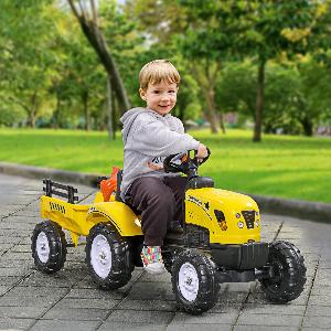 HOMCOM Porteur tracteur enfants avec remorque râteau et pelle tracteur à pédales 6 roues charge 35 kg pour 3 ans jaune