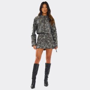 95 Off Grey Washed Faux Leather Mini Skirt with Pockets XS UK Size