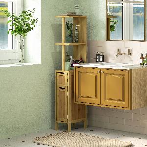 Colonne de salle de bain HOMCOM en bambou 2 étagères et 2 placards 4990