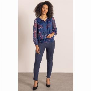 Slim Leg Pull On Suedette Trousers  NAVY  12