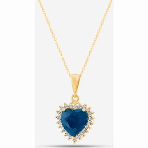 9ct Yellow Gold Blue Cubic Zirconia Heart Halo Pendant Necklace NBD026YSA TRACEY918