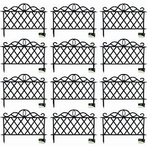 Pack of 12 27cm Black Plastic Garden Patio Lawn Border Fence Edging