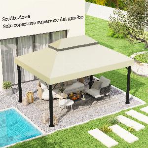 Outsunny Copertura per Gazebo da Giardino 3x4 m a 2 Livelli in Tessuto Oxford 600D con Fori di Drenaggio Bianco Crema