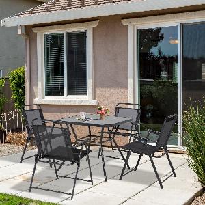 Outsunny Ensemble de jardin 1 table carrée et 4 chaises pliantes salon de jardin en métal époxy pour 4 pers  noir