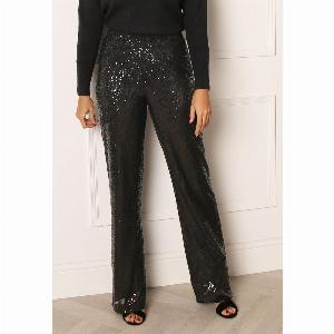 ONLY Goldie Sequin High Waist Wide Trousers in Black  XL