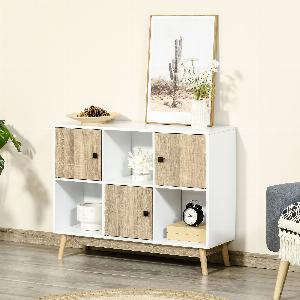 HOMCOM Commode Chambre Buffet Meuble de Rangement sur pied avec 6 cubes  Blanc et Aspect Bois  dim 96L x 30P x 75H cm