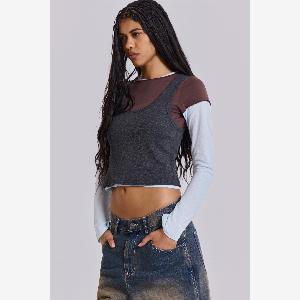 Lexie Triple Layer Long Sleeve Top in Grau Jetzt 42  früher 48  Rabatt von 13 