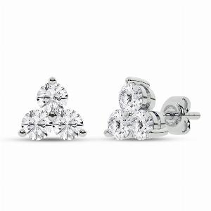 Triangular Shaped Lab Grown Three Stone Diamond Earrings  14K White Gold 1 ct tw