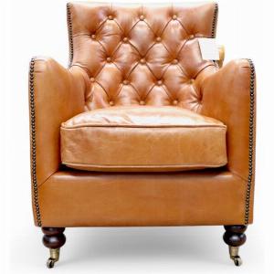 Ancient Mariner Buttoned Back Vintage High Back Distressed Tan Leather Armchair