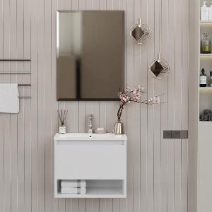 Mobile Bagno Sospeso Bianco Lucido 60 cm con Lavabo e Specchio mod MILANO