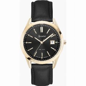 Accurist Accurist Everyday Mens Watch Gold Case Black Leather Strap with Black Dial 40mm