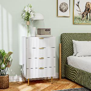 HOMCOM Commode 4 tiroirs commode chambre meuble de rangement moderne avec poignées et pieds dorés dim 60 x 40 x 96 cm blanc