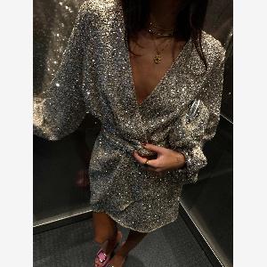 Never Fully Dressed Silver Sequin Mini Vienna Wrap Dress  UK14