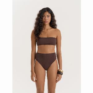 Chesnut Brown Crinkle Bandeau Bikini Top Rivia