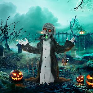 HOMCOM 75 cm Halloween Deko Skelett mit leuchtenden roten Augen HeulGeräusch Bewegungssensor Pr