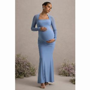 18 Off Abeam Powder Blue Maternity Maxi Dress With Sheer Sleeves