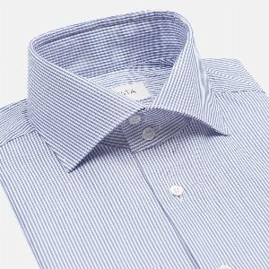 Camicia righe azzurro cotone twill collo stile collo francese alto con due bottoni