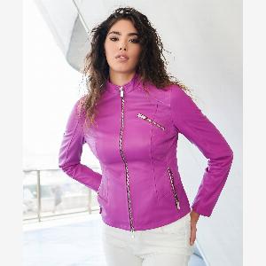 Sconto 30 su giacca biker in pelle naturale trapuntata lilla con tasche
