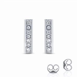Dainty Sterling Silver Diamond Accent Bar Earrings  Sterling Silver Gold 110 ct tw