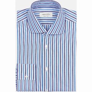 Navy Blue Striped Cotton Shirt with a Low Spread Collar Design
