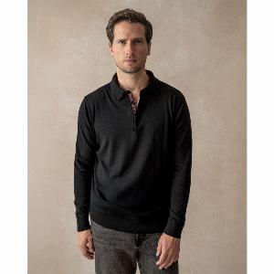Enjoy 68 Discount on XL Black Knitted Polo with Ripple Details