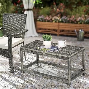 Outsunny Rattan Outdoor Coffee Table Garden Side Table with Underneath Storage XShape Support Patio Furniture Mixed Grey   Aosom UK