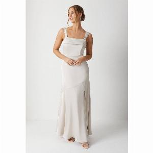 Cape Back Pleat Detail Bridesmaids Dress  Champagne