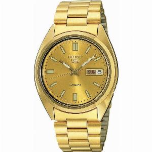 Seiko 5 Automatic Gold Dial Gold PVD Stainless Steel Menaposs Watch SNXS80K1