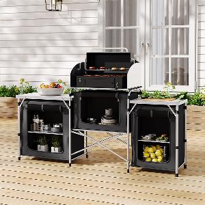 Black Camping Kitchen Stand Portable Storage
