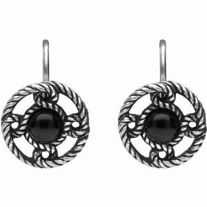 Sterling Silver Whitby Jet Rope Edge Open Circle Port Hole Earrings Silver