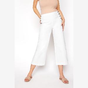 White Sailor Button Wide Leg Crop Jean Long  20L Long Tall Sally  Tall Womens Cropped Jeans