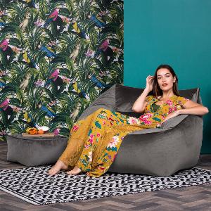 Icon Velvet Armchair and Footstool Bean Bags in Grey Now 14999