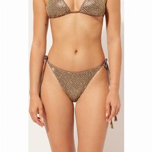 Bas de maillot brésilien à lanières Glittering Net Femme Gris M  14