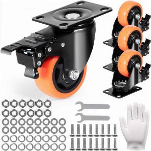 VEVOR Möbelrollen 4erSet Lenkrollen PVC φ762mm Laufrollen 454kg Tragfähigkeit Transportrollen mit ABBremsen Kastenrollen 360 Drehbar Schwerlastrollen für Häusern Büros Studios Fabriken
