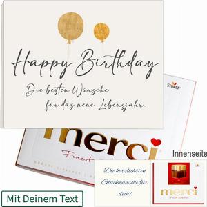 Persönliche Grußkarte mit Merci Happy Birthday 250 g