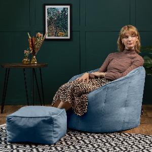 icon Sirena Velvet Bean Bag Chair Adult Accent Chairs Beanbag  Footstool Mineral Blue