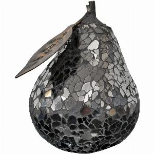 Clisson Decorative Mosaic Glass Pear Fruit With Leaf In Black