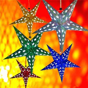 Christmas tree pentagram lampshade star paper hanging xmas wedding decor 45 cm silver