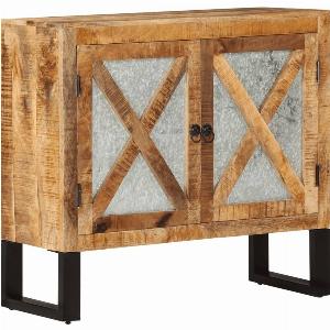 Buffet 80x30x71 cm bois de manguier brut massif et métal