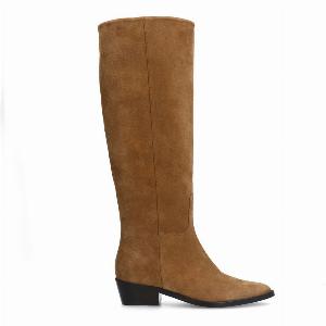Braune VelourslederStiefel mit hohem Schaft
