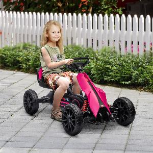 HOMCOM GoKart véhicule pour enfants avec siège ajustable véhicule à pédales Tretauto avec frein à main 38 ans en plein air Rose