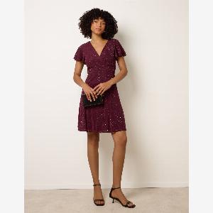 Rhinestone Diamante Wrap Dress  XL  WINE