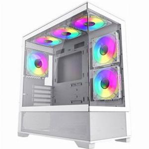 GameMax Vista Mini White MicroATX Tempered Glass PC Gaming Case with 6