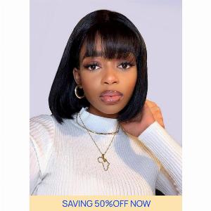 Get 14% Off Nadulas Bob Wig with Bangs 150% Density Virgin Hair