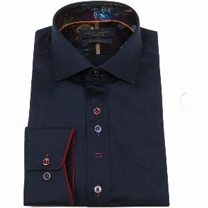 Santoro Milan Navy Long Sleeve Plain But Not Plain Shirt