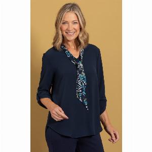 Get 29 Discount on Anna Rose Contrast Neck Tie Top in Midnight Size 16